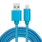 iPhone Lightning till USB kabel i tyg 2m -  Blå (Färg: Blå)
