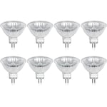 Förpackning med 8 halogenlampor Gu5.3 Mr16 35w 12v dimbara - Varmvitt 2800k, 400 lumen, glasskydd Jz
