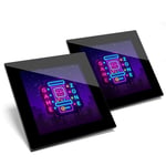 Set of 2 x Glass Coasters - Game Zone Gaming Room Gamer Glossy Quality Coasters/Tabletop Protection for Any Table Type #45126