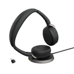 Jabra Evolve2 65 Flex - Stereo Headset with Bluetooth, Wireless Charging Pad, Noise-cancelling Jabra ClearVoice Technology and Hybrid ANC - Certified for MS Teams - Black