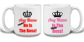 Personalised The Boss The Real Boss Mugs Set of 2 - King Queen Couples Husband Wife His and Hers Gifts Idea for Engagement Wedding Anniversary Valentines (Jumbo 20oz)