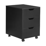 HomeSailing Office Unit Storage Cabinet 3 Drawers with Mobile Caster Wood Under Desk Pedestal Side File Document Organizer Drawers Cabinet Small Space (non-lockable, Black)