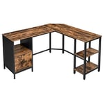 Corner Desk, L-formad Datorskrivbord, Kontorsskrivbord med Skåp Och Hängande Filskåp, 2 Hyllor, Hemmakontor, Rymdbesparande, Enkel Montering, Industri