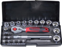 Topnøglesæt 1/4, 24dele toppe 4-13mm, bits, adapter, forlænger og skraldenøgle