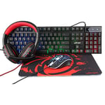 Ultron Hawk Keyboard Mouse Set Gaming 4 in 1 PC Pack Combo - RGB Backlit Keyboard [QWERTZ DE Layout] and Mouse [Up to 6400 DPI], Gaming Headset & Mouse Pad - for PC, Xbox, PS4