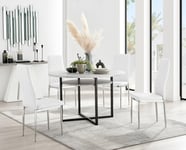 Adley Grey Concrete Effect Round Dining Table & 4 Milan Chrome Leg Faux Leather Chairs