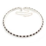 Thin Deep Purple/ Clear Austrian Crystal Choker Necklace In Rhodium Plated