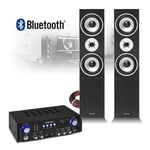Bluetooth Home Hifi Stereo System Black Floor Tower Speakers & AV100BT Amplifier
