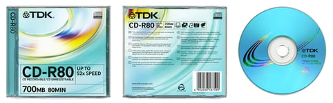 TDK CD-R80 CD-R 52x Speed 80min 700MB Blank Discs In Slim Jewel Case - Pack of 10