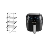 Black+Decker 63099 3-Tier Heated Clothes Airer Aluminium, Cool Grey, 140cm x 73cm x 68cm & Russell Hobbs 4L Rapid Digital Air Fryer [7 Cooking Functions |10 Programs] Energy Saving