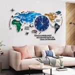 JSBVM Créatif Horloge Murale, Carte du Monde Non-tic-tac Horloge Murale Alimenté par Batterie Pendule Murale Décoration De Maison,120 * 55cm