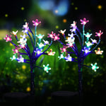 2 Pieces Solar Flower Lights with 20 Multi-Color LED Cherry Flower Fairy Lights Waterproof Solar Powered Blossom Light for Outdoor Garden Yard Patio Lawn Pathway Landscape Decoration