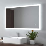 EMKE 1000 X 700 mm Illuminated Backlit LED Bathroom Mirror, Wall Mounted Multifunction Bathroom Vanity Mirror with Lights and Demister Pad, Energy-Saving Illuminated Smart Mirror