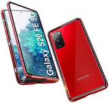 CHENYING Compatible for Samsung Galaxy S20 FE Case Adsorption Magnetic Metal Bumper Cover [Integrated Camera Lens Protector] Transparent Tempered Glass Case 360 Degree Fully Body Protective Case,Red