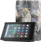 Case for All-new Amazon Kindle Fire 7 Tablet Case(9th Generation,2019 Release),ultra Slim Lightweight Trifold Stand Cover With Auto Sleep/wake, Male Female Lion Sitting On Rock
