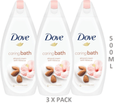 Dove Caring Bath Almond Cream and Hibiscus Moisturising Cream Bath Soak, 3x500ml