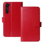 Lankashi Book Stand Premium Retro Business Flip Leather Protector TPU Silicone Case For Motorola Moto Edge 6.7" Cover Etui Wallet (Red)