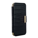 Ted Baker KHAILLY Black Croc Dual Card Slot Folio Phone Case for iPhone 13/14 Gold Shell