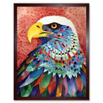 Bald Eagle Bird With Multicoloured Feathers Folk Art Watercolour Painting Art Print Framed Poster Wall Decor 12x16 inch