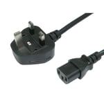 Power Cable UK Plug 3-pin C13 Kettle Lead Mains Power Cord - Monitors Desktops