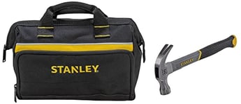 STANLEY Tool Bag 30 x 25 x 13 cm in Resistant 600 x 600 Denier with 8 Interior 2 Exterior Pockets and Reinfored Base 1-93-330 & STANLEY STHT0-51310 20oz Fiberglass Curved Claw Hammer, 570g
