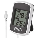 EMOS E0041 Thermomètre numérique extérieur et intérieur avec câble d'alimentation filaire Fonctionne avec piles Plastique Blanc