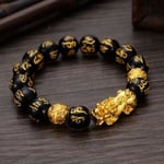 Buddhism Feng Shui Obsidian Stenar Pärlor Armband Män Kvinnor Unisex Modiga Trupper Armband Guld Svart Pixiu Rikedomen Lycka Armband
