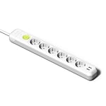 FAMATEL – Multiprise 6 Prises + 2 Prises USB + Interrupteur | Câble de 1,5 m | avec TT | 16 A | 250 V | Blanc | Prise USB à Charge Rapide | Protection surtenue