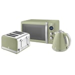 Swan Retro Triple Pack - 1.5L Kettle & 4 Slice Toaster & 800W Microwave Green
