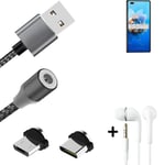 Magnetic charging cable + earphones for Huawei Mate X2 + USB type C a. Micro-USB