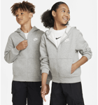 Nike Older Kids' Full-zip Hoodie Sportswear Club Fleece Urheilu DARK GREY HEATHER/BASE GREY/WHITE
