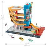 Matchbox Toy Vehicles & Playset, Transportation Center with 5 Levels, Kid- & Car-Activated Features, Includes 1:64 Scale Taxi, Boat & Helicopter & Food Vendor Accessory, HXL47