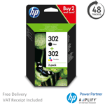 Genuine HP 302 Black & Colour Ink Cartridges - For HP DeskJet 3630