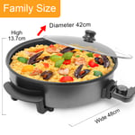 Electric Slow Cooker Multi-Function Frying Pan With Clear Lid Family Size 42CM