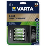 Varta LCD Smart Charger+ -laddningsenhet och 4 st AA (LR6) 2100 mAh-batterier