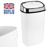 50L Kitchen Sensor Bin Home Office Kitchen Sensor Trashcan White Chrome Lid