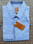 New Hugo BOSS mens white blue polka slim fit casual smart suit jean shirt MEDIUM