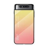 MyEstore Mobile Phone Case Great For Galaxy A80 Gradient Color Glass Case(White) (Color : Yellow)