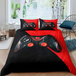 Game Duvet Cover Boys Kids Gamepad Bedding Video Game Controller Room Decor Double Comforter Cover for Teen Girls Player Modern Gamer Console,1 Duvet Cover with 2 Pillow Cases Black Red