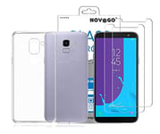 NOVAGO Pack 2 en 1 Compatible avec Samsung Galaxy J6 2018/J600 1 Coque Souple et Solide Transparente + 2 Films en Verre trempé résistants Anti Casse écran (Films Plus Petits Que l'écran) (Transparent)