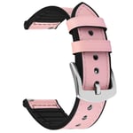 Fullmosa 5 Colours Leather & Silicone Hybrid Watch Strap 20mm 22mm Compatible with Samsung Galaxy Watch, Huawei Watch, Fossil Smart Watch, for Women and Men, Pink Strap 22mm
