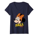 Womens Disney Minnie Mouse Fall Vibes Autumn Leaves V-Neck T-Shirt