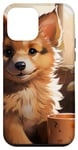 Coque pour iPhone 12 mini Anime husky chiot chien avec une tasse de café, art réaliste.