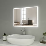 Heilmetz - Miroir de salle de bain avec éclairage Miroir de salle de bain led 80x60cm Interrupteur Tactile, Anti-buée, Horloge Lumière Blanche