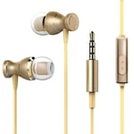 Wired 3.5mm In Ear Earphone Earpiece With Mic Stereo Magnetic Gold