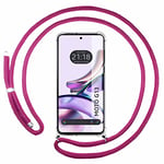 Tumundosmartphone Coque Pendentif Transparent pour Motorola Moto G13 avec Cordon Rose Fuchsia