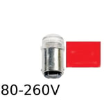 Röd LED signallampa T14x30 5lm Ba15d 0,4W 80-260V
