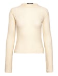Gina Tricot Plisse Flare Sleeve Top Beige