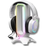 The G-Lab - K-Stand Radon - Support pour Casque/Micro-Casque Gaming - Rétro-éclairage RGB, Hub USB 2 x 2.0, Base antidérapante - Support Universel pour Casques Gamer PC/PS5/Xbox/Switch – Blanc - New