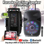 FT-JB Portable Bluetooth Karaoke Machine PA Speaker 15" Disco Light Wireless Mic